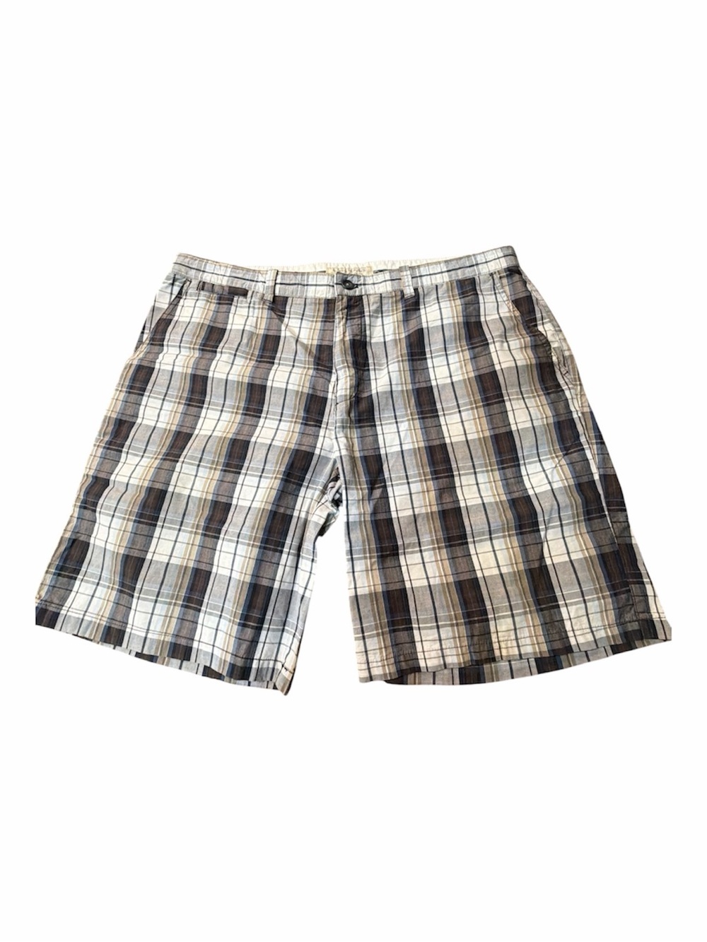 Island Republic Size 40 Brown Blue Cream Plaid Flat Front Shorts Men’s